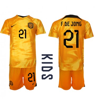 Nederland Frenkie de Jong #21 Hjemmedraktsett Barn VM 2022 Kortermet (+ Korte bukser)
